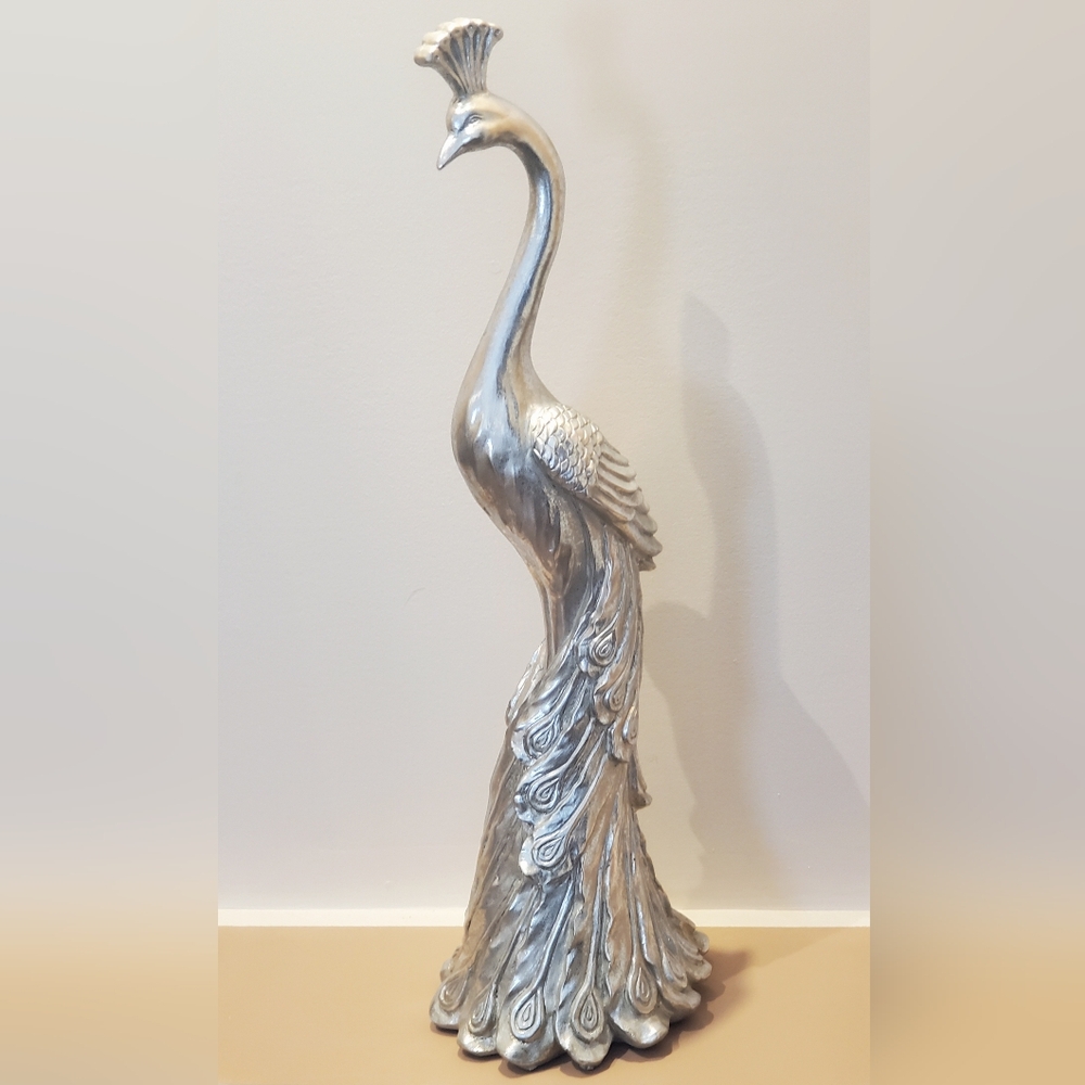 Elegant Silver Peacock Sculpture